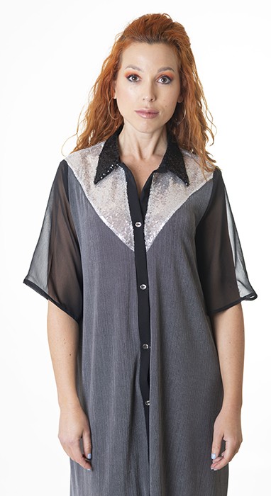 susana escribano Vestido ancho camisero gris Rebajas top