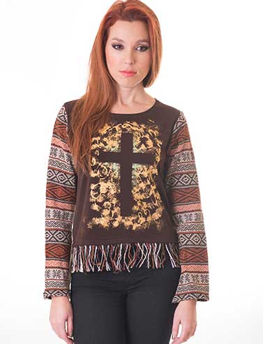 susana escribano Jersey marron tallas grandes. Dibujo crucifijo Promoción trimestral