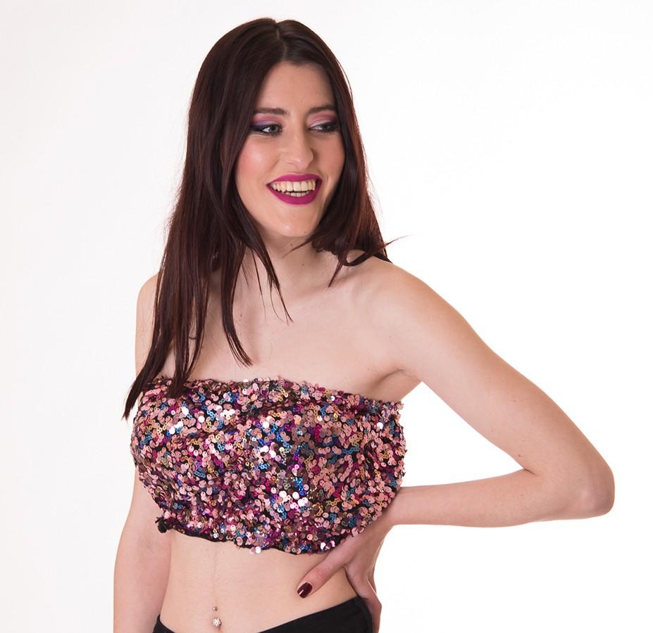 susana escribano Top de lentejuelas. Tonos rosas Última moda