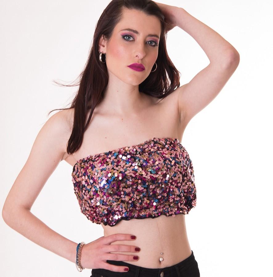 susana escribano Top de lentejuelas. Tonos rosas Última moda