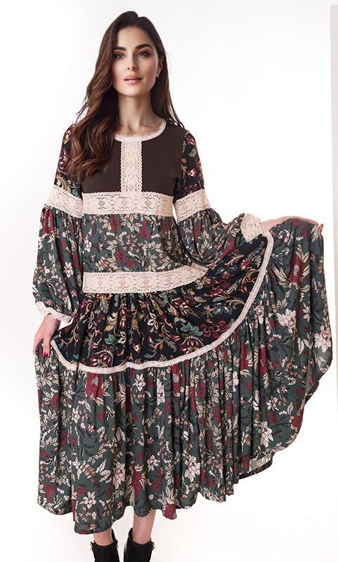 susana escribano Vestido midi de flores. Mezclas Grandes ahorros