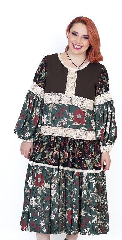 susana escribano Vestido midi de flores. Mezclas Grandes ahorros