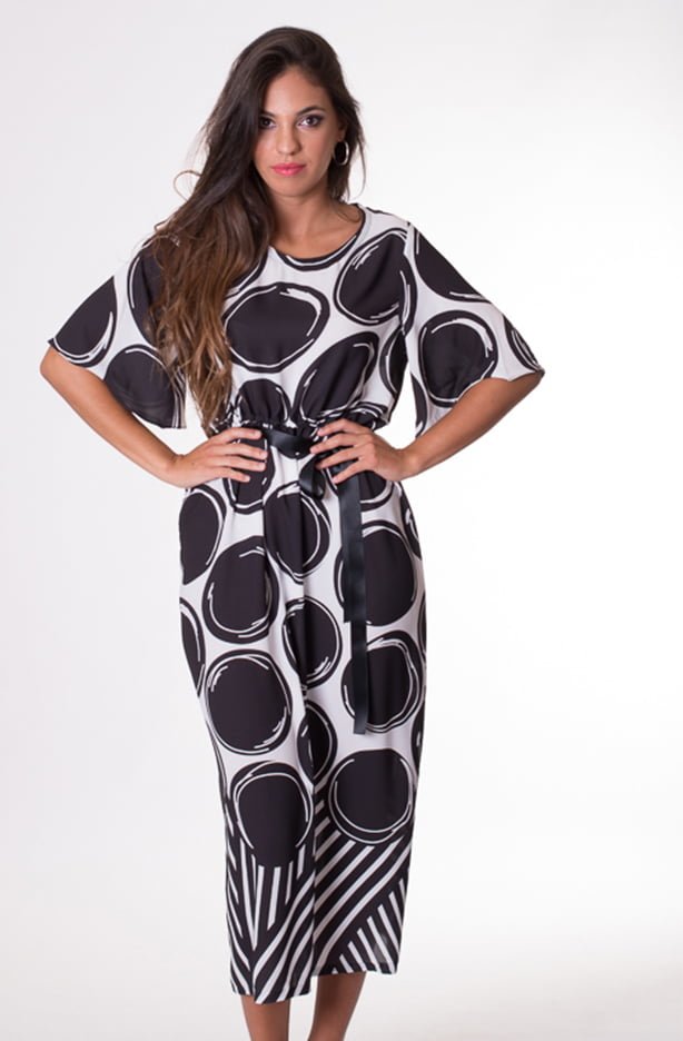 susana escribano Vestido de gala. Blanco negro topos Ventas relámpago
