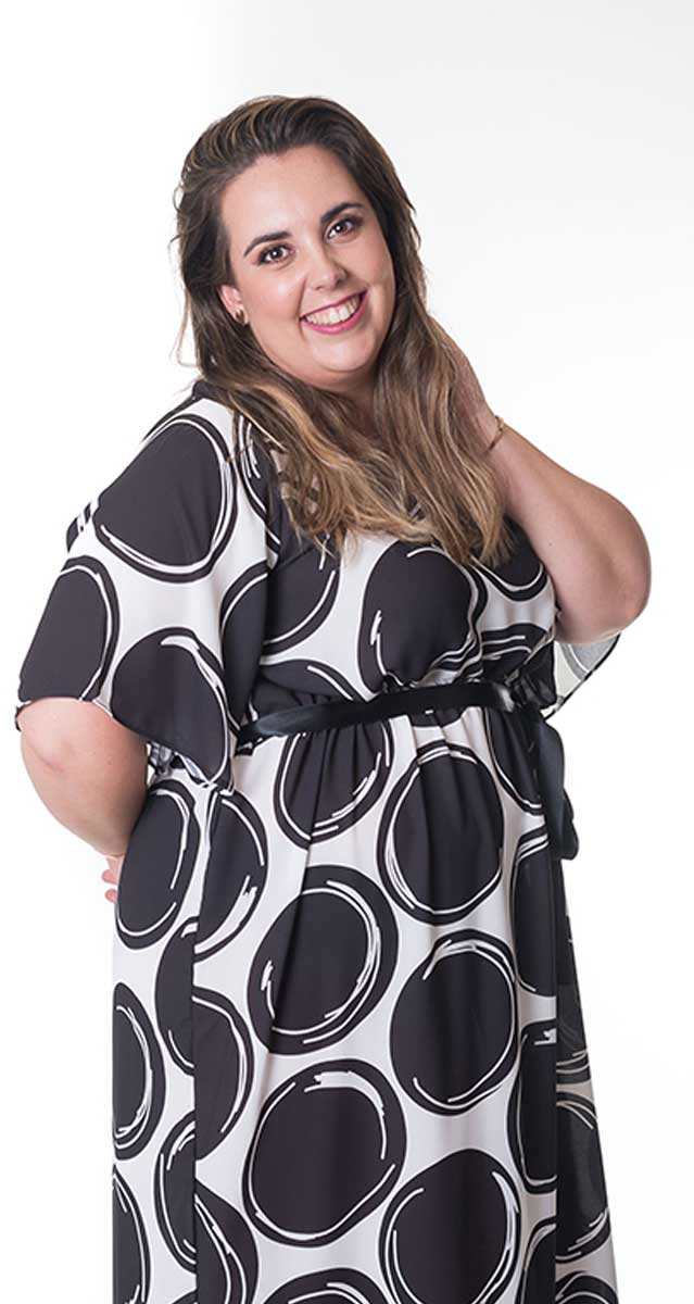 susana escribano Vestido de gala. Blanco negro topos Ventas relámpago