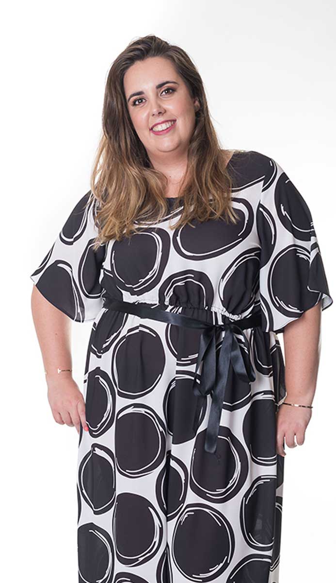 susana escribano Vestido de gala. Blanco negro topos Ventas relámpago
