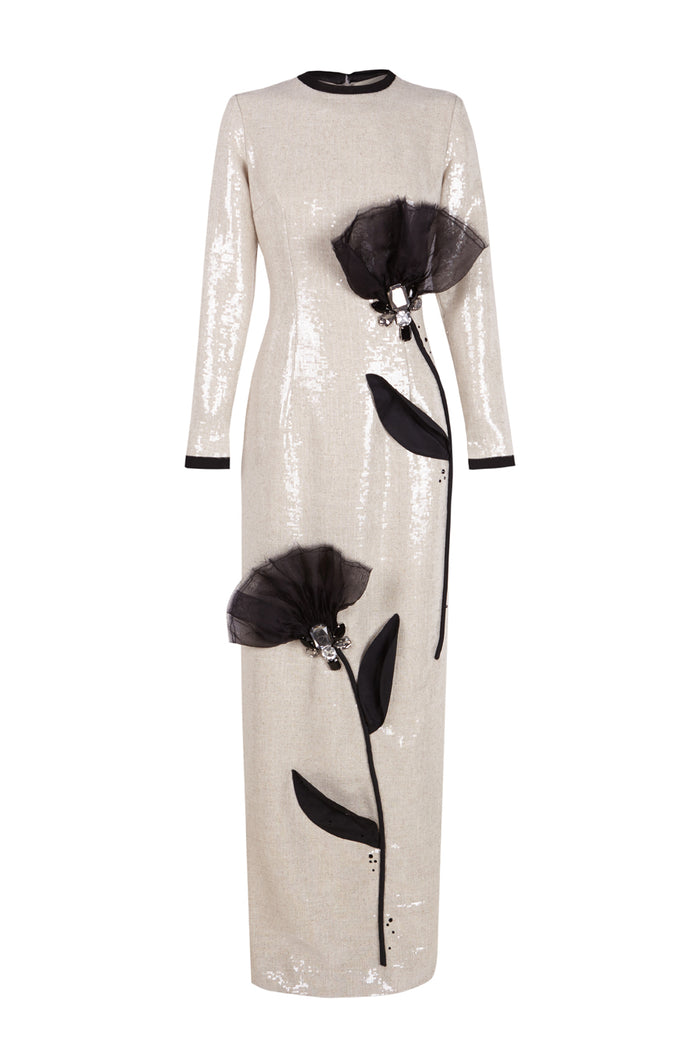 the 2nd skin co. Vestido de manga larga con aplicaciones florales Liquidación