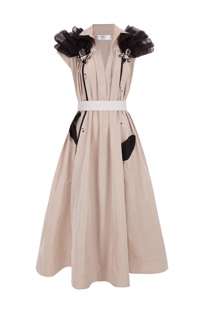 the 2nd skin co. Vestido camisero midi de organza y tafetán con aplicaciones florales Precios de Black Friday