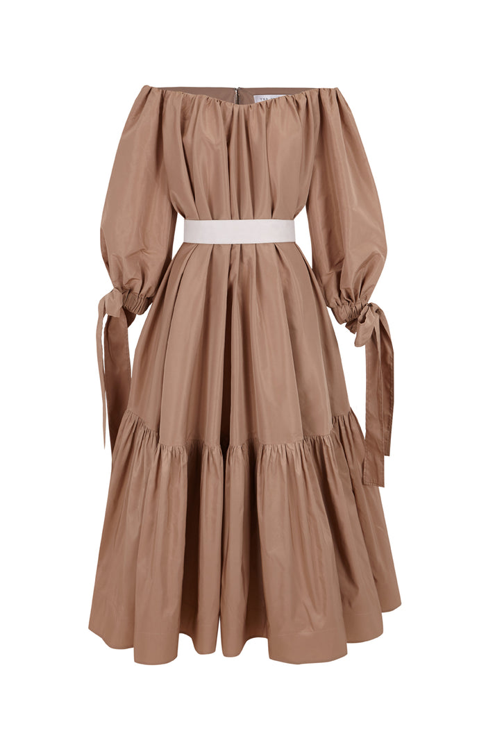 the 2nd skin co. Vestido midi de escote barco y mangas abullonadas En oferta