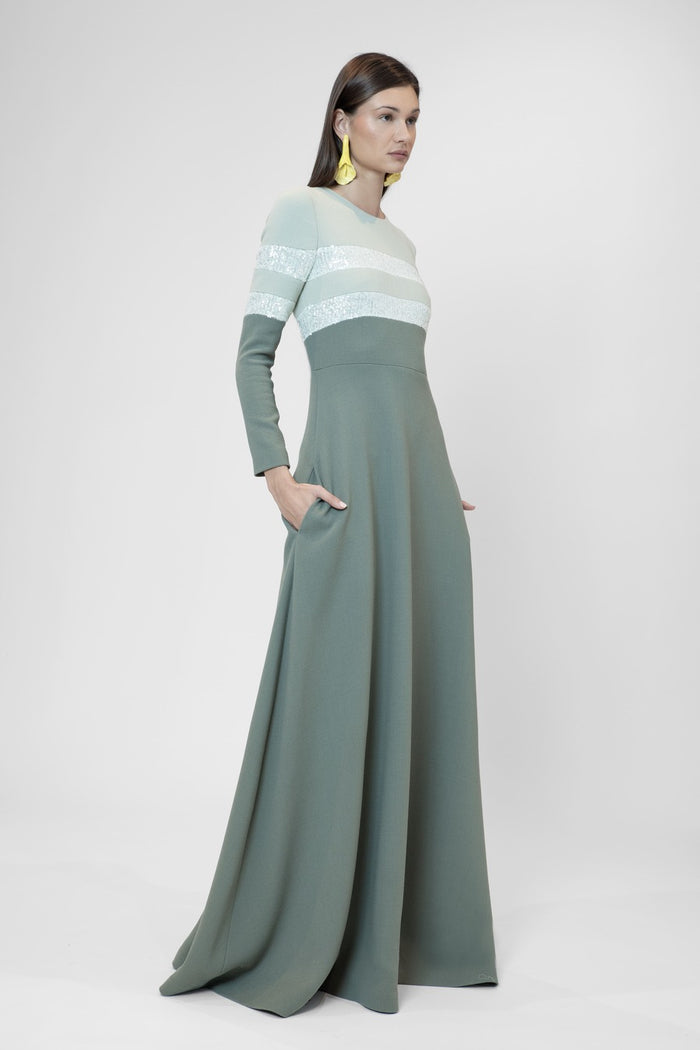 the 2nd skin co. Vestido largo evasé con mangas largas y lentejuelas Rebajas de fábrica