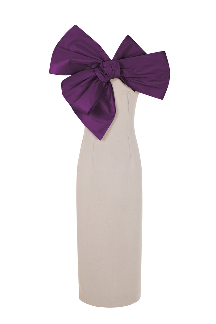 the 2nd skin co. Vestido midi sin mangas con maxi lazo en escote Descuento