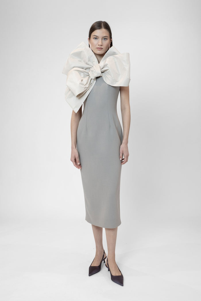 the 2nd skin co. Vestido midi sin mangas con maxi lazo en escote Descuento