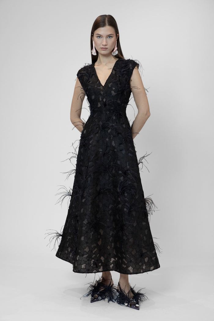 the 2nd skin co. Vestido midi sin mangas con plumas Mejor oferta