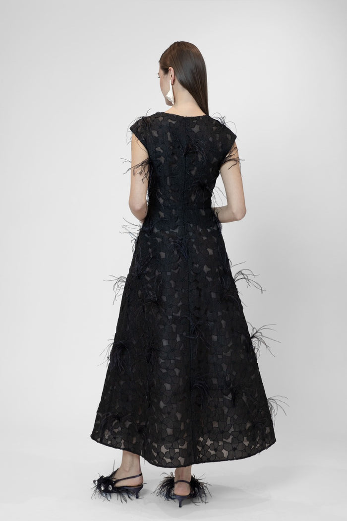 the 2nd skin co. Vestido midi sin mangas con plumas Mejor oferta