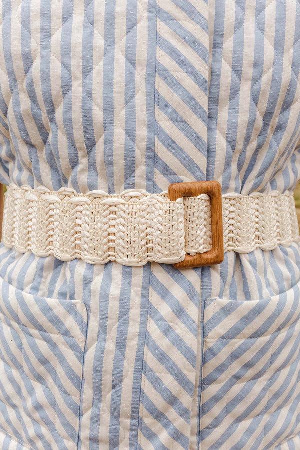 Triana By C Cinturón blanco rafia hebilla madera COMPRAR AHORA