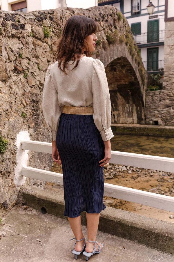 Triana By C Cinturón beige rafia hebilla madera Promoción por tiempo limitado