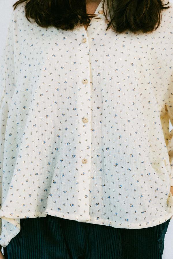 Triana By C Blusa algodón orgánico STAR flor azul Rebajas