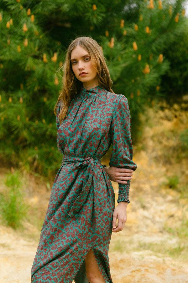 Triana By C Vestido animal verde KOGUE Precios de Black Friday