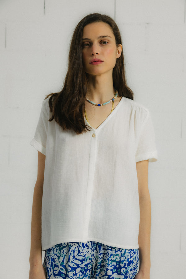 Triana By C Blusa BURNI algodón orgánico blanco Rebajas de fábrica