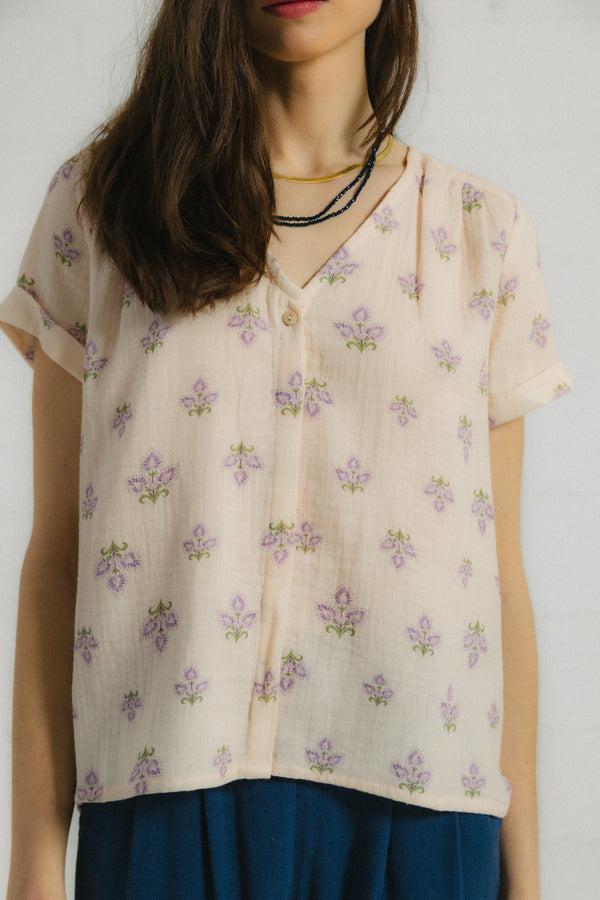 Triana By C Blusa algodón orgánico flor MALVA BURNI Tienda