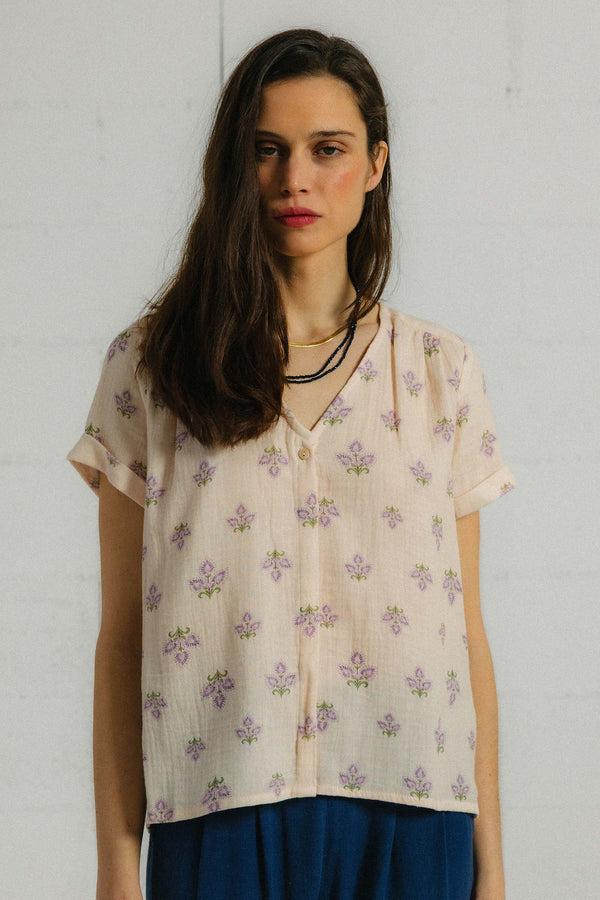 Triana By C Blusa algodón orgánico flor MALVA BURNI Tienda