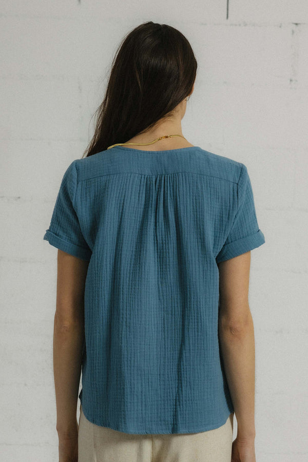 Triana By C Blusa algodón orgánico AZUL BURNI Oferta especial