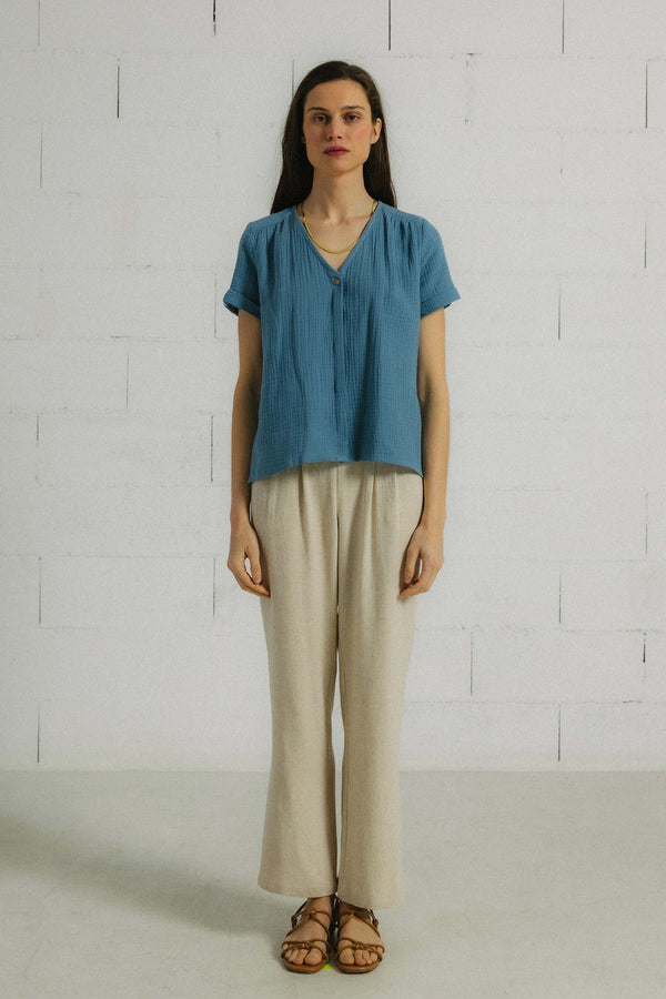 Triana By C Blusa algodón orgánico AZUL BURNI Oferta especial