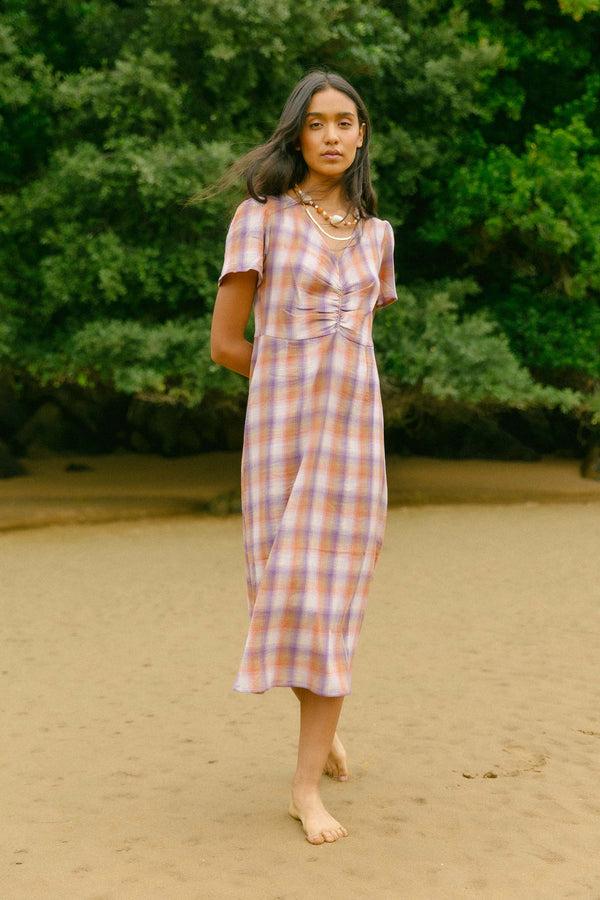 Triana By C VESTIDO SOLIN cuadro malva mandarina Último día
