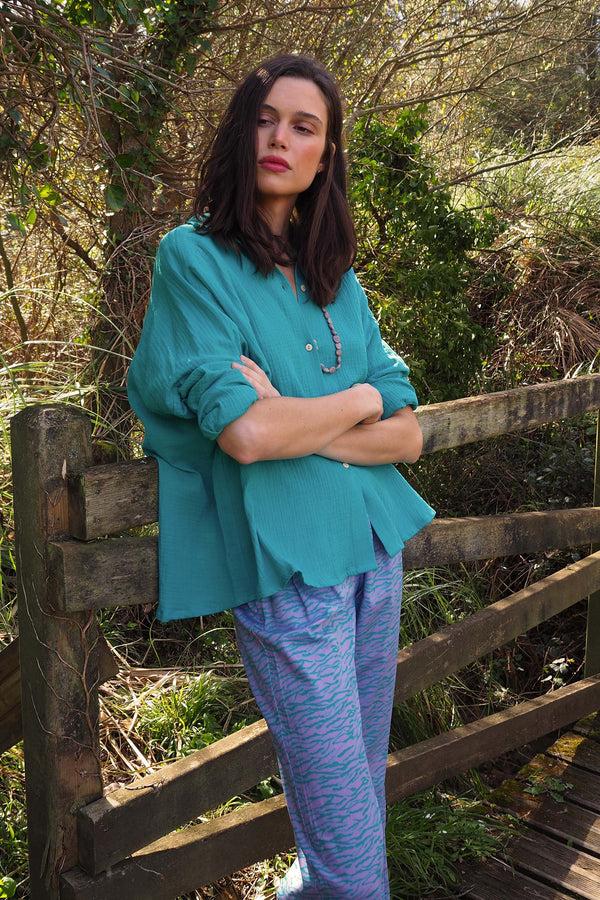 Triana By C Blusa algodón orgánico STAR turquesa Rebajas