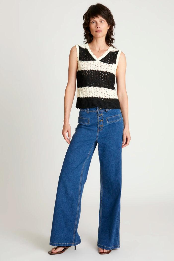 wild pony Top de punto calado rayas negro Descuentos del mes