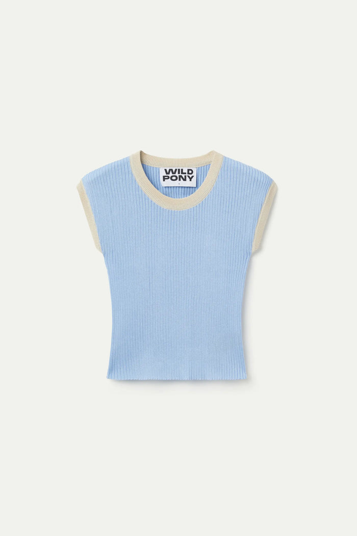 wild pony Top de punto bicolor azul Última moda