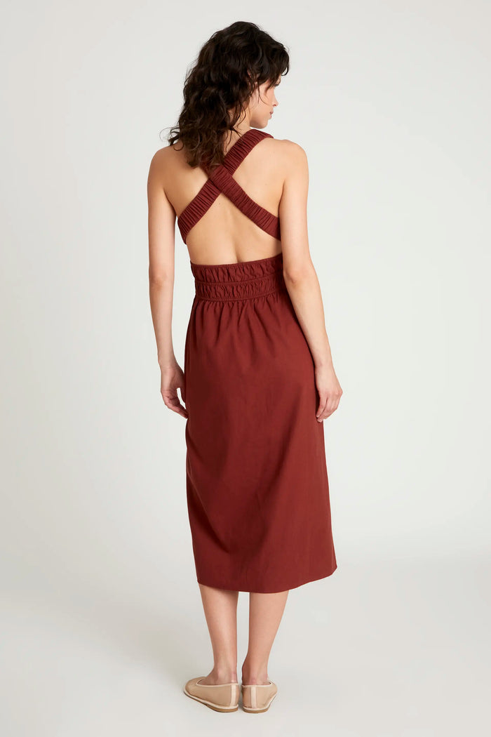 wild pony Vestido midi lino marrón Outlet