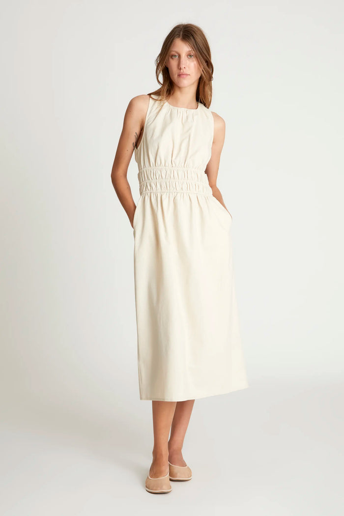 wild pony Vestido midi lino blanco Venta caliente