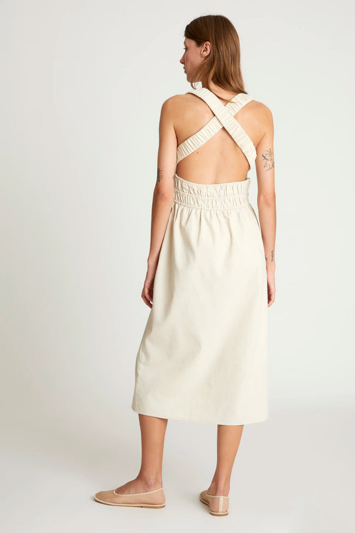 wild pony Vestido midi lino blanco Venta caliente