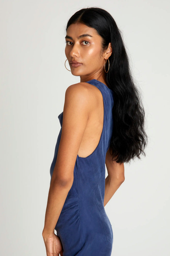 wild pony Vestido midi cuello barco azul marino Descuento
