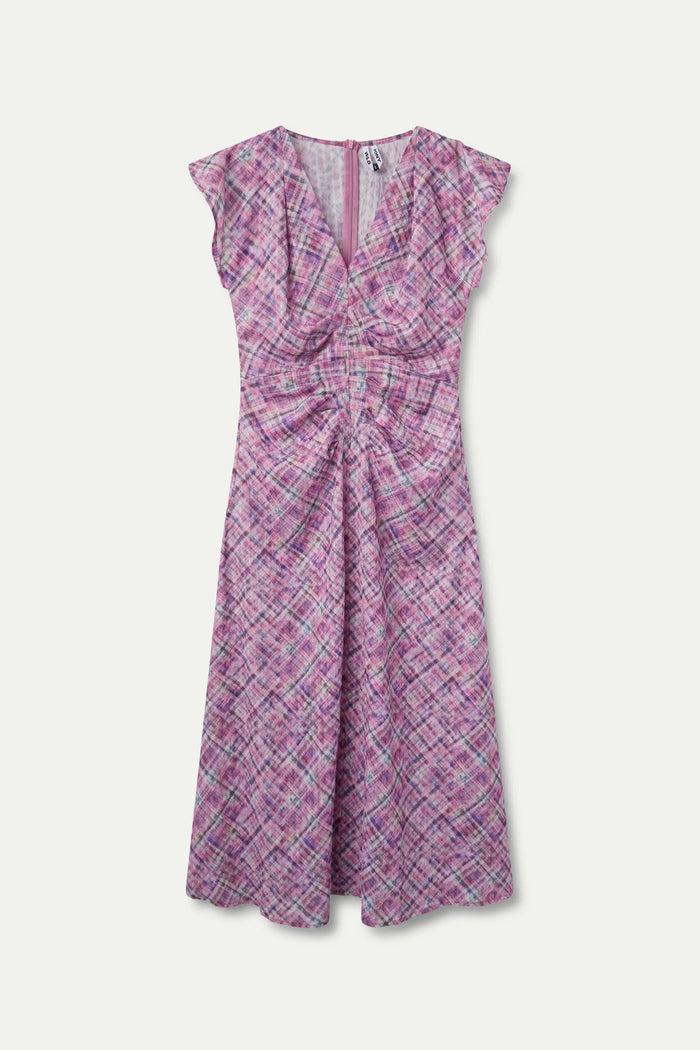 wild pony Vestido midi drapeado cuadros rosa Grandes descuentos