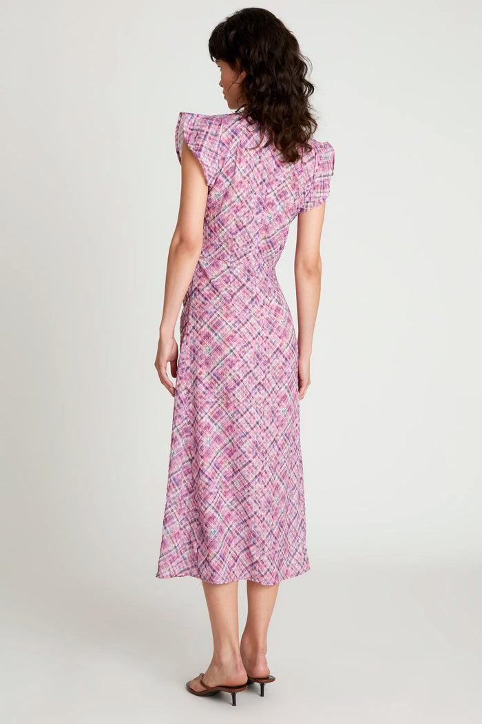 wild pony Vestido midi drapeado cuadros rosa Grandes descuentos