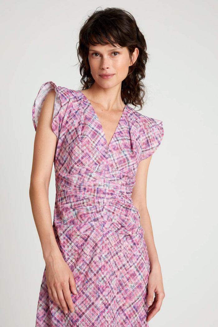 wild pony Vestido midi drapeado cuadros rosa Grandes descuentos