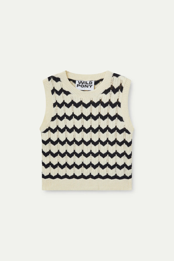 wild pony Top de punto zigzag negro Tienda de fábrica