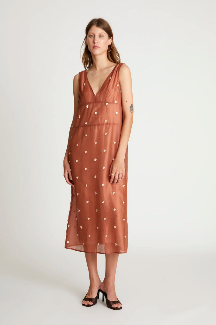 wild pony Vestido midi flores marrón Ofertas de temporada