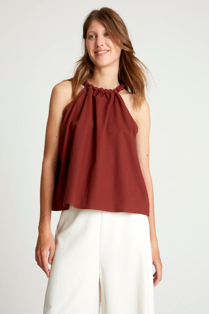 wild pony Top halter lino marrón Ofertas especiales