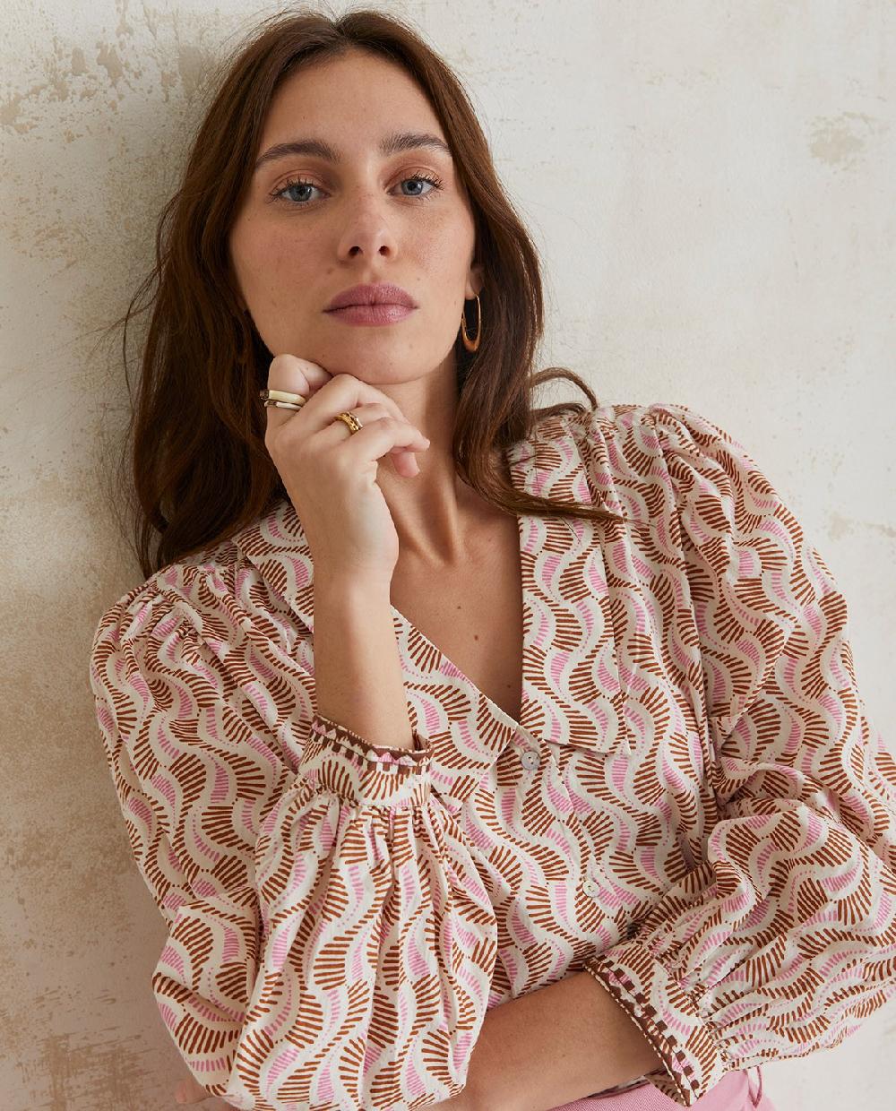 ﻿yerse Camisa algodón estampada rosa Últimos 3 días