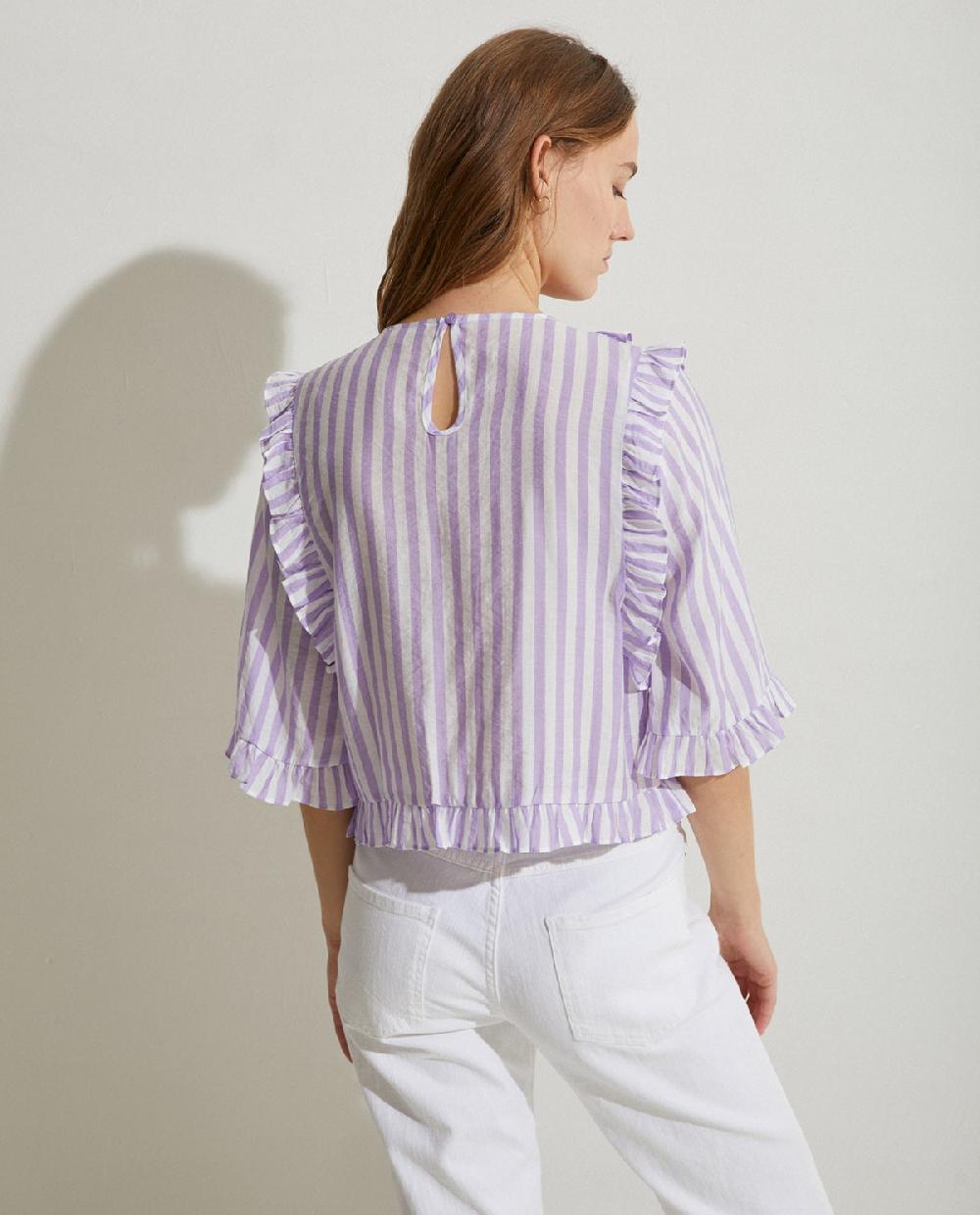 yerse Camisa volantes rayas lila Promoción por tiempo limitado