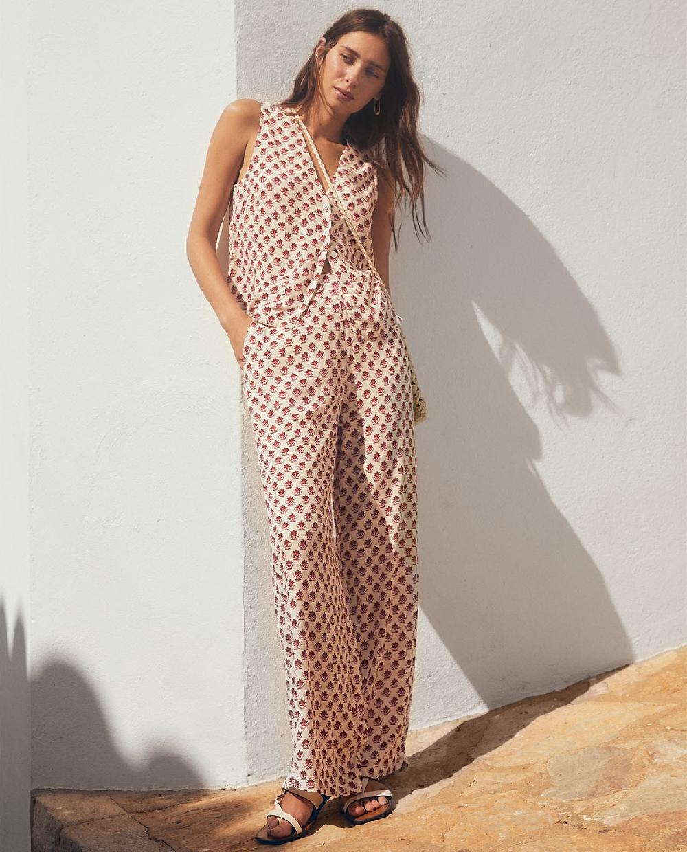 yerse Pantalón fluido estampado crudo