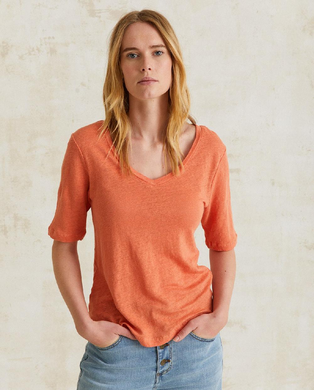 yerse Camiseta 100% lino naranja Promoción trimestral