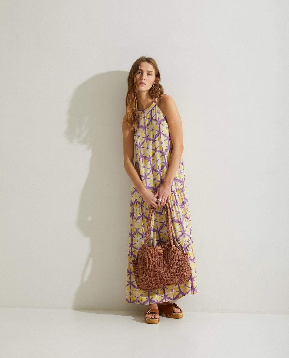 yerse Vestido fluido tie dye amarillo