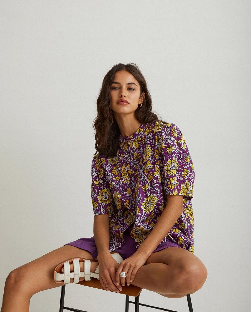 yerse Camisa algodón estampada lila