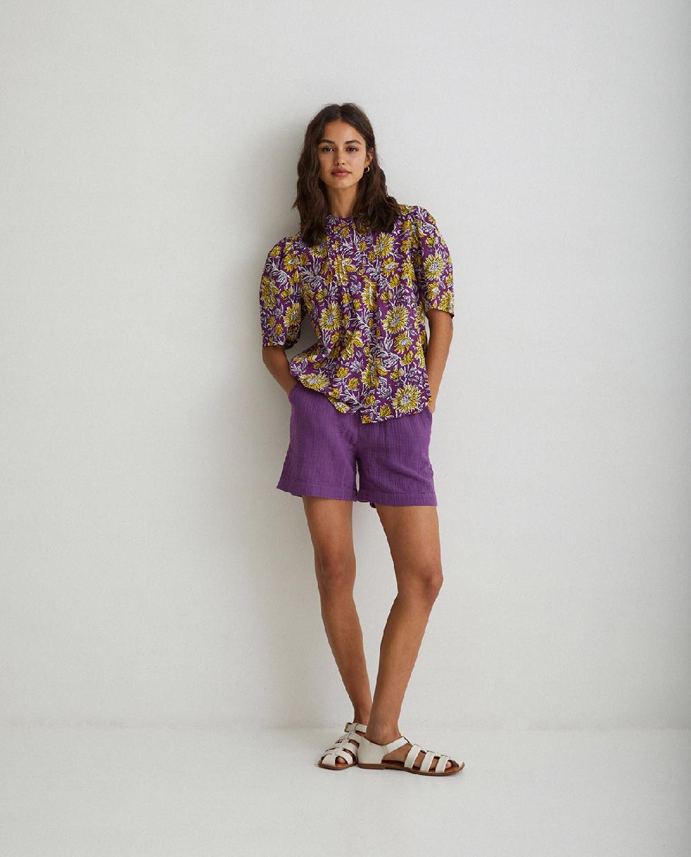 yerse Camisa algodón estampada lila En oferta
