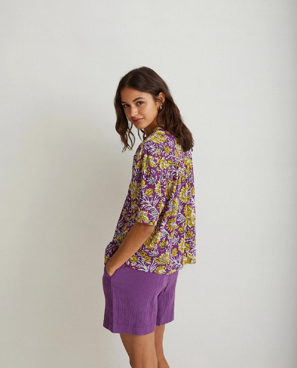 yerse Camisa algodón estampada lila En oferta