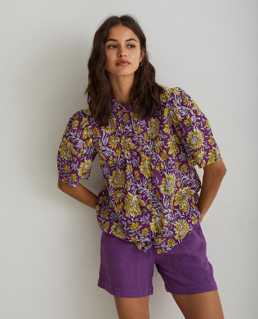 yerse Camisa algodón estampada lila En oferta