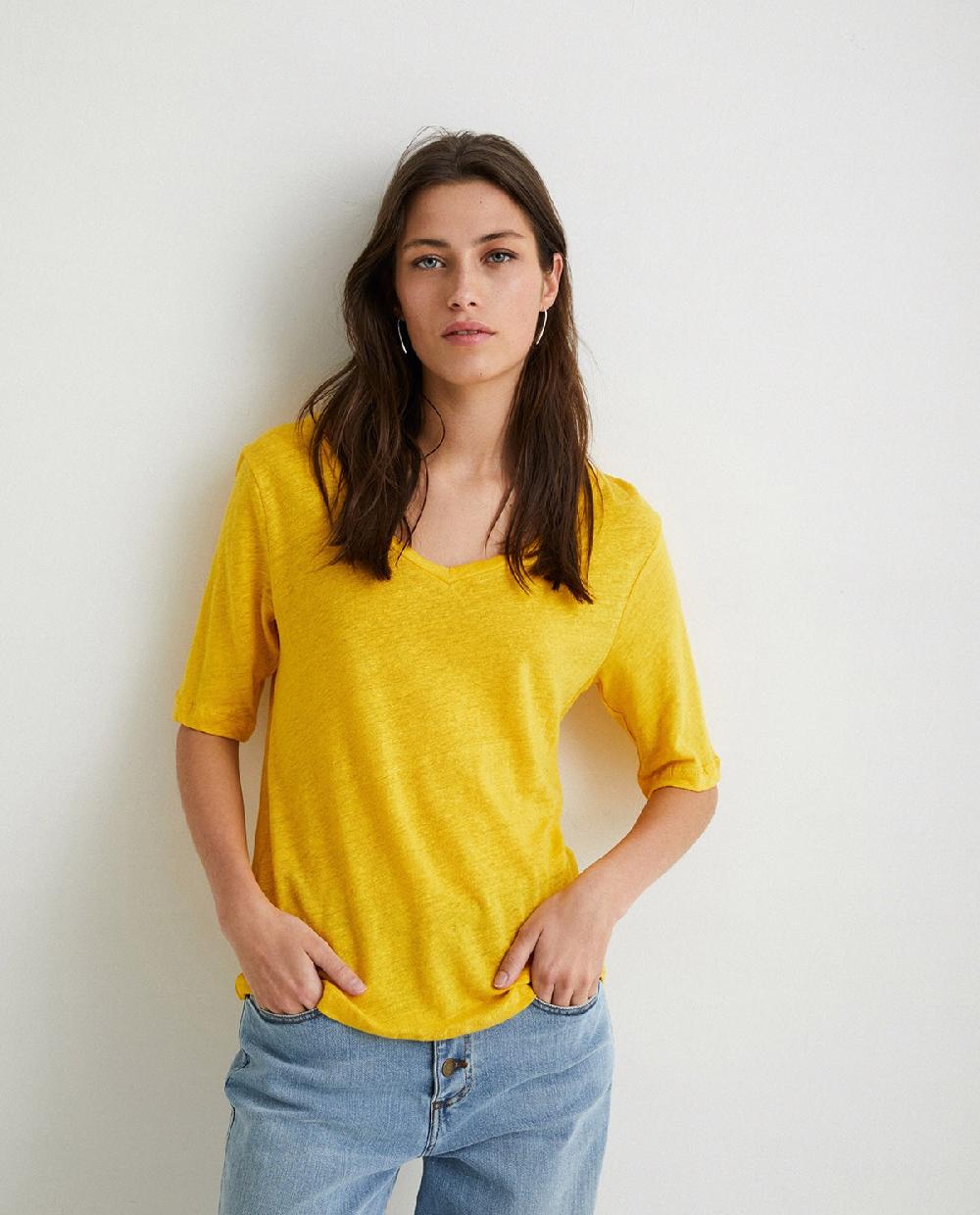 yerse Camiseta 100% lino amarillo Libre de impuestos